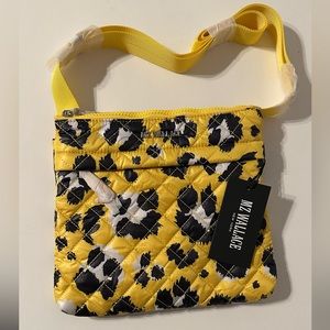 MZ Wallace Metro Flat Crossbody Yellow Leopard Quilted Nylon Medium NWT